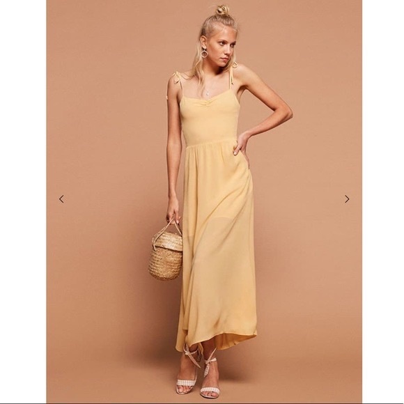 Reformation Sylvie yellow tie strap maxi dress Size Medium - Picture 2 of 7